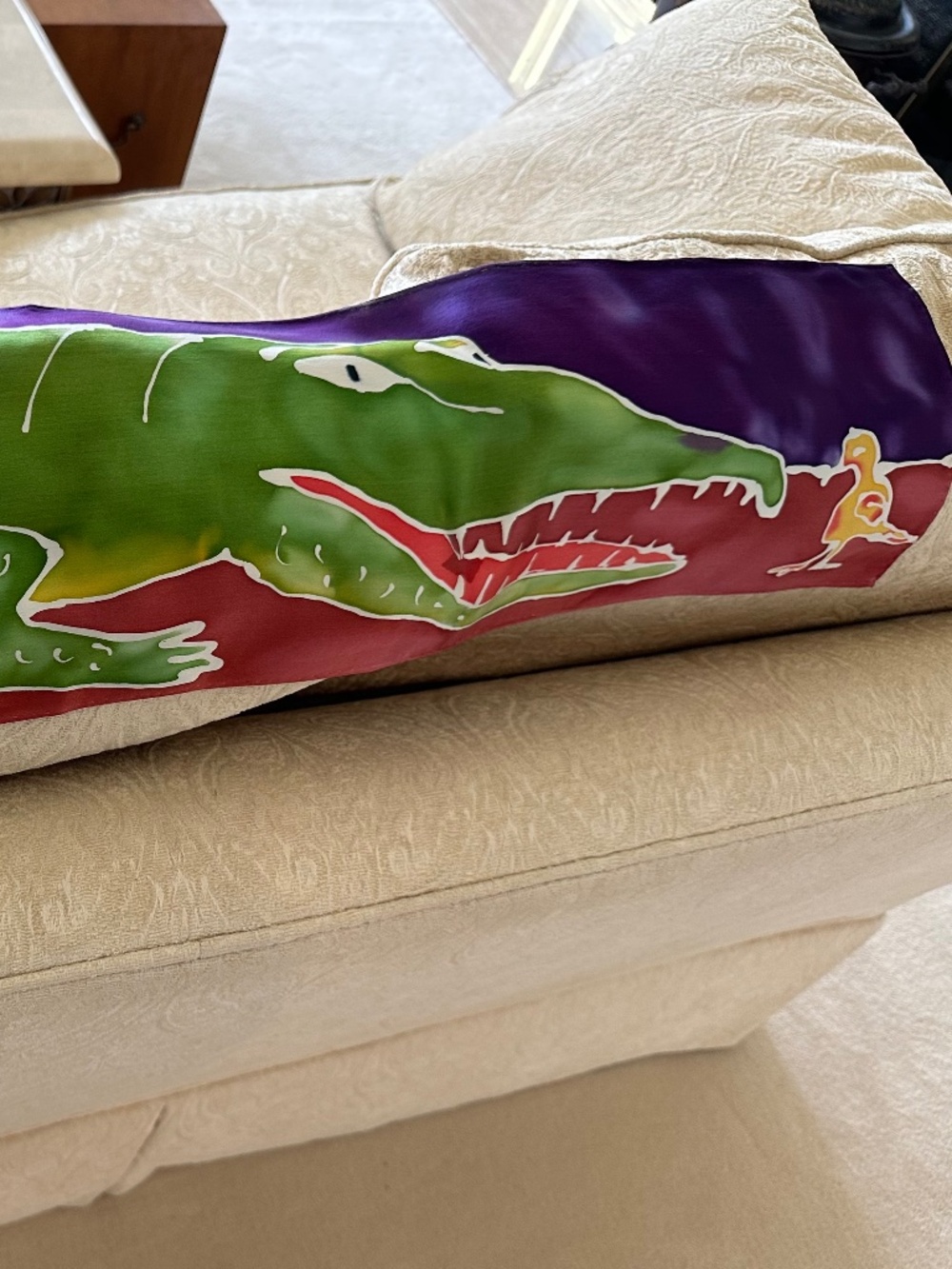 Angie Nagle Miller Hand Painted Silk Scarf-Aligator and Prey/NWT